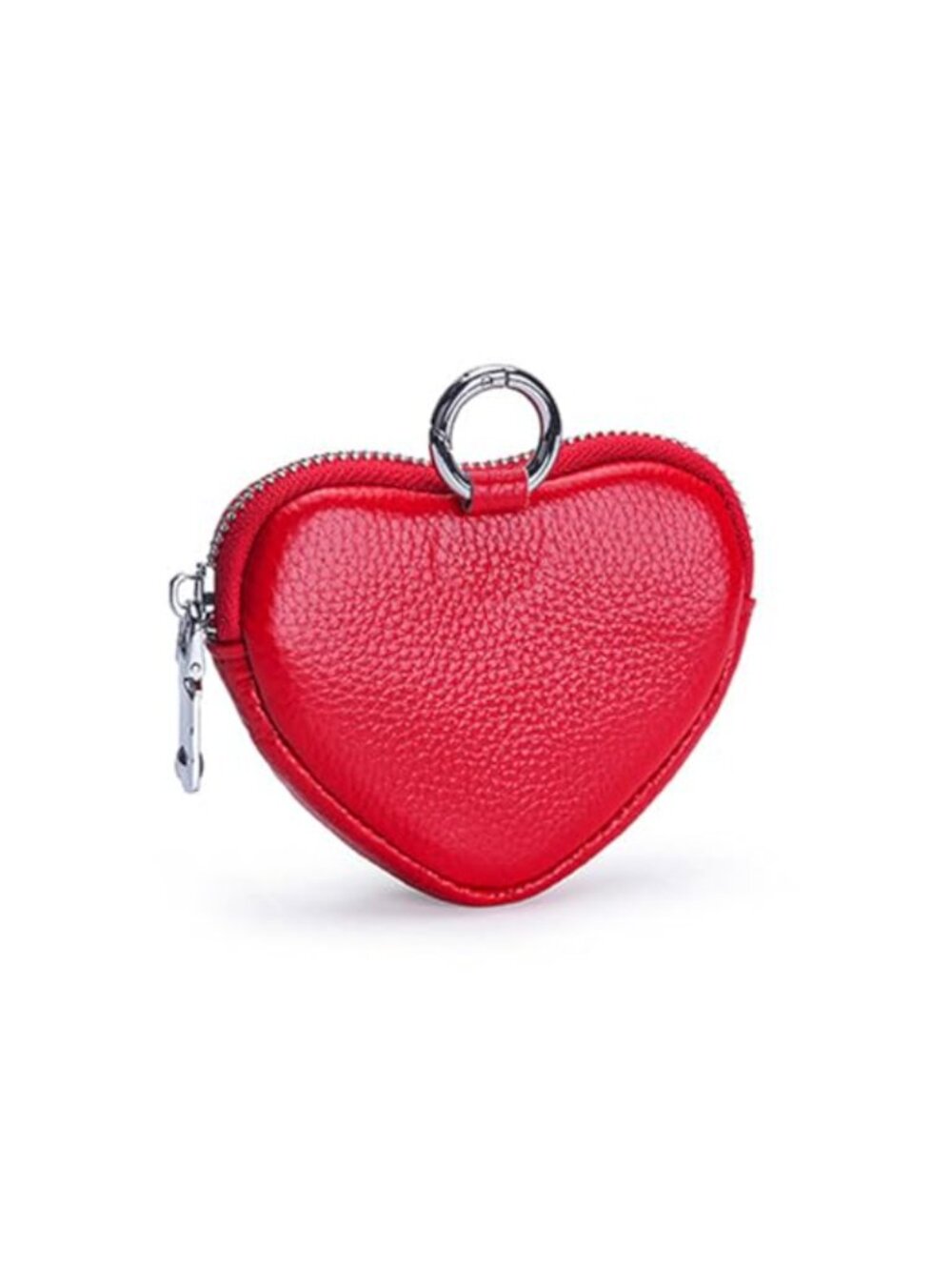 Genuine Leather Heart Shaped Zipper Coin Purse Keychain Wristlet Card Case